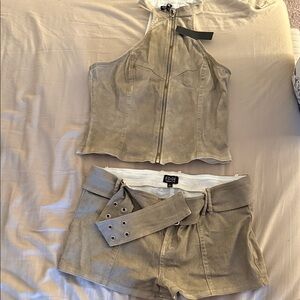 EDGE Beige Zip-Up Top and Shorts Set